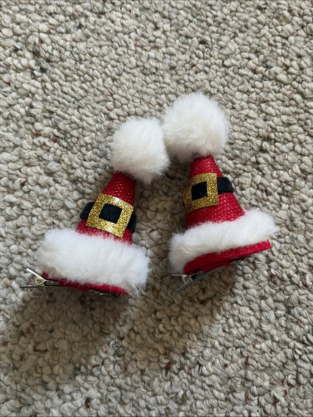 Festive Red Santa Hat Hair Clips for Kids